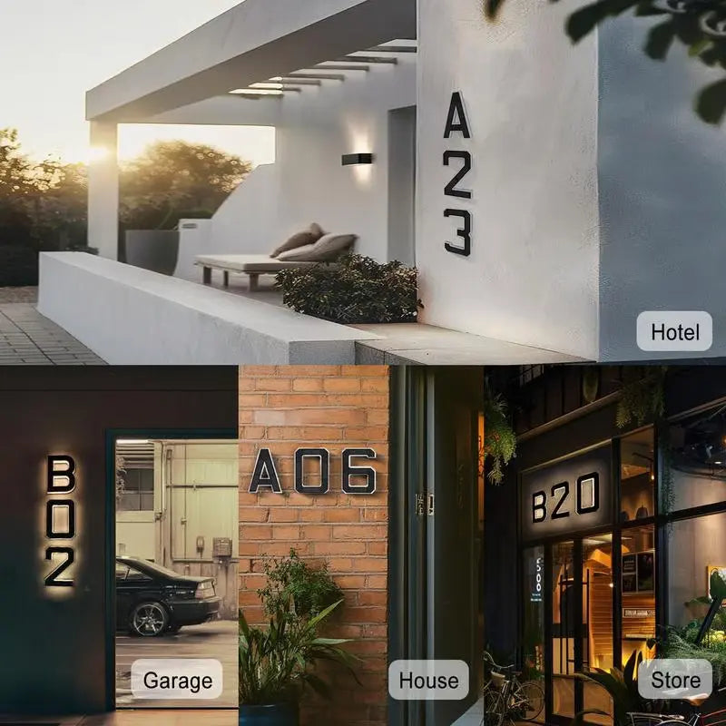 Solar LED House Number Sign for Outdoor Wall & Fence